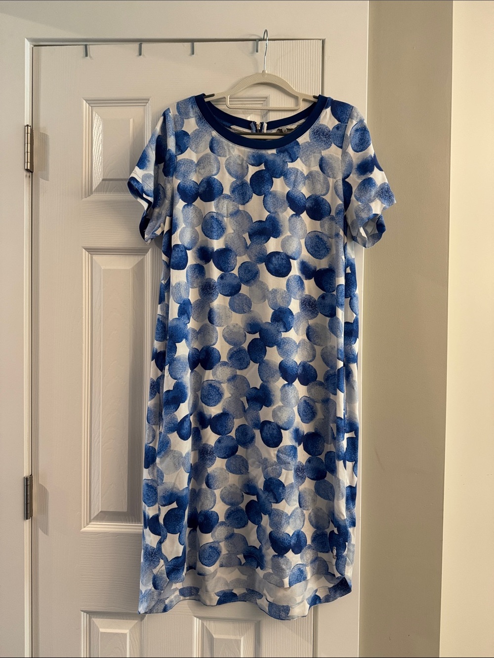 Blue Dot Print Short-Sleeve Midi Dress